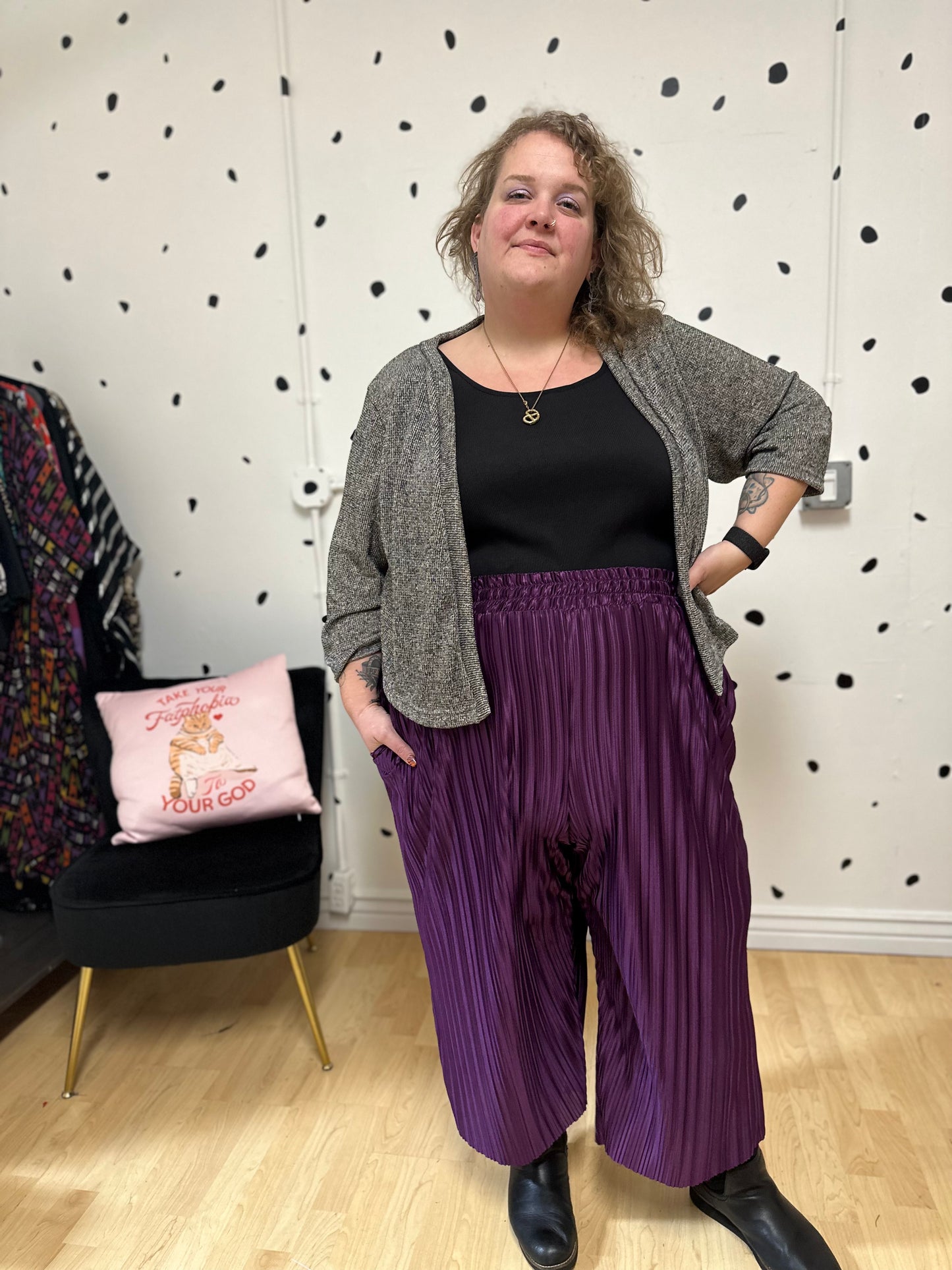 Knock Out Purple Pleated Elyse Pants