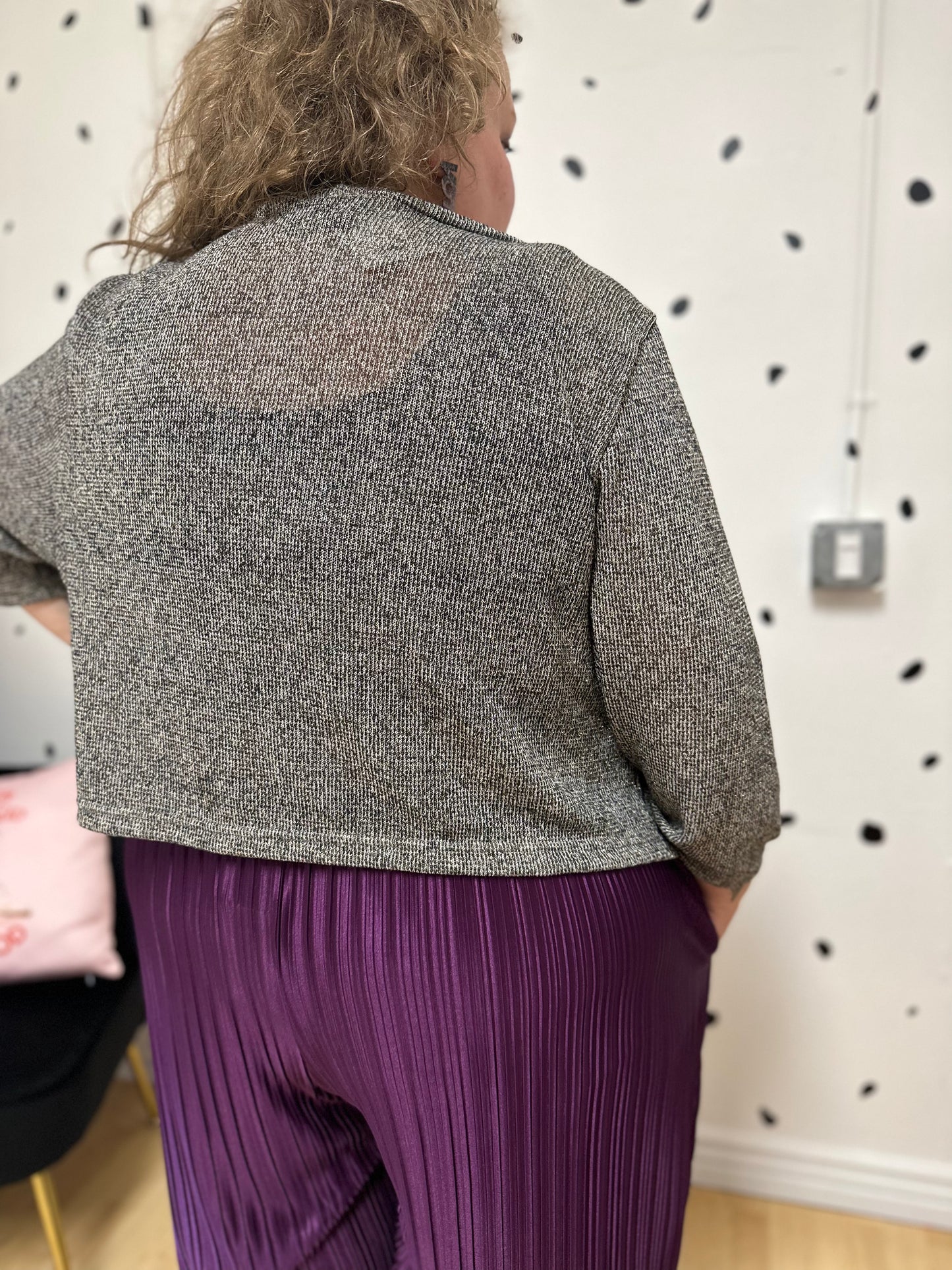 Knock Out Shimmer Grey Knit Cardigan