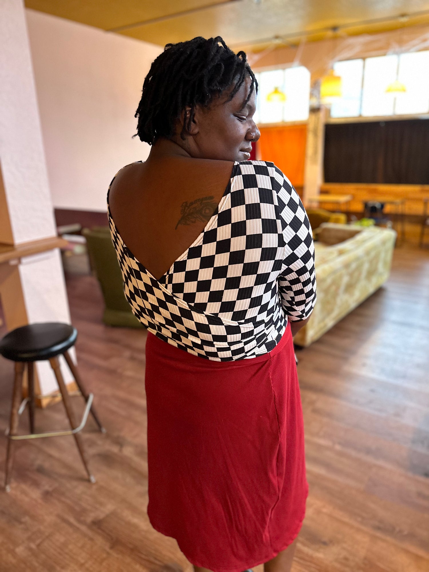 Checkered Tori Wrap Top