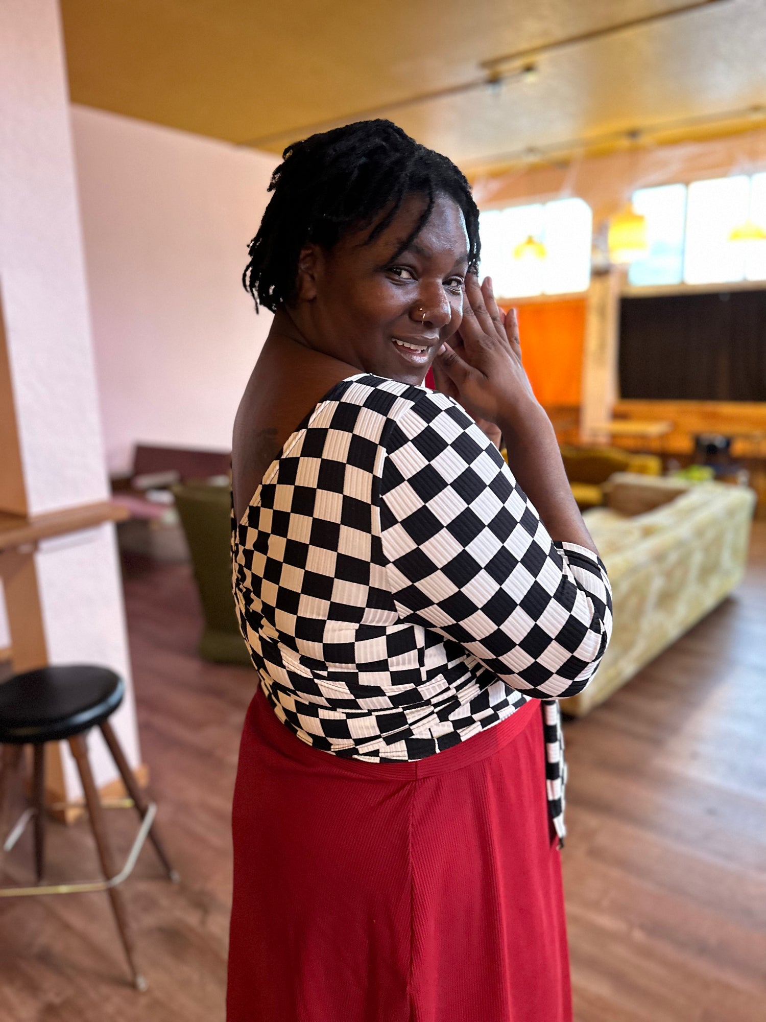 Checkered Tori Wrap Top