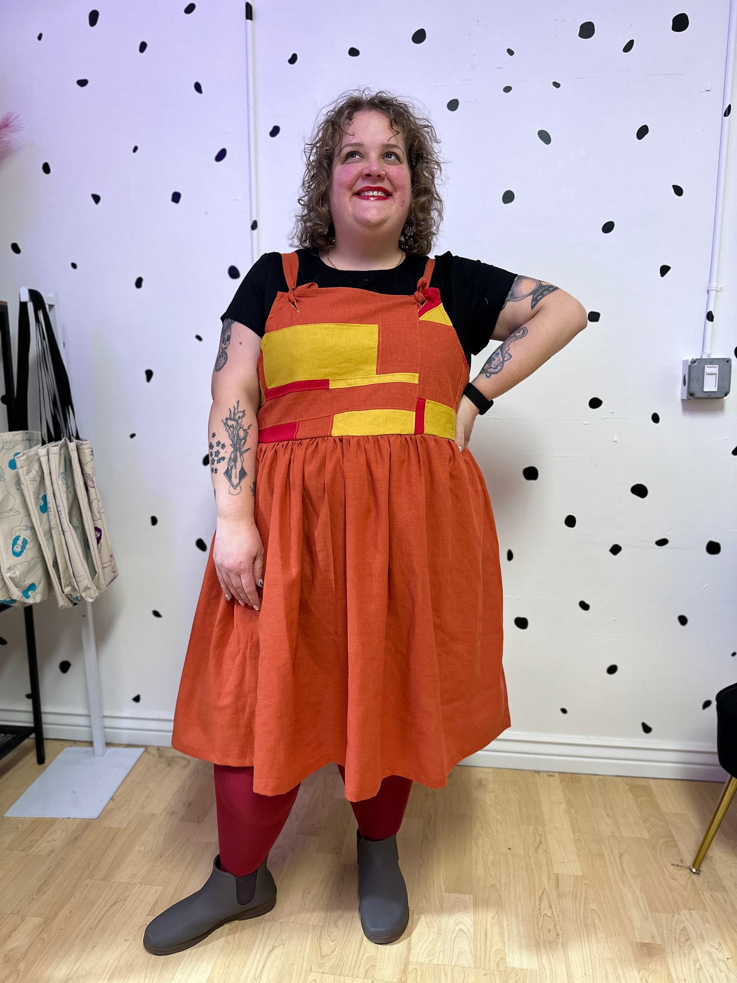 Patchwork Linen Overall Dress