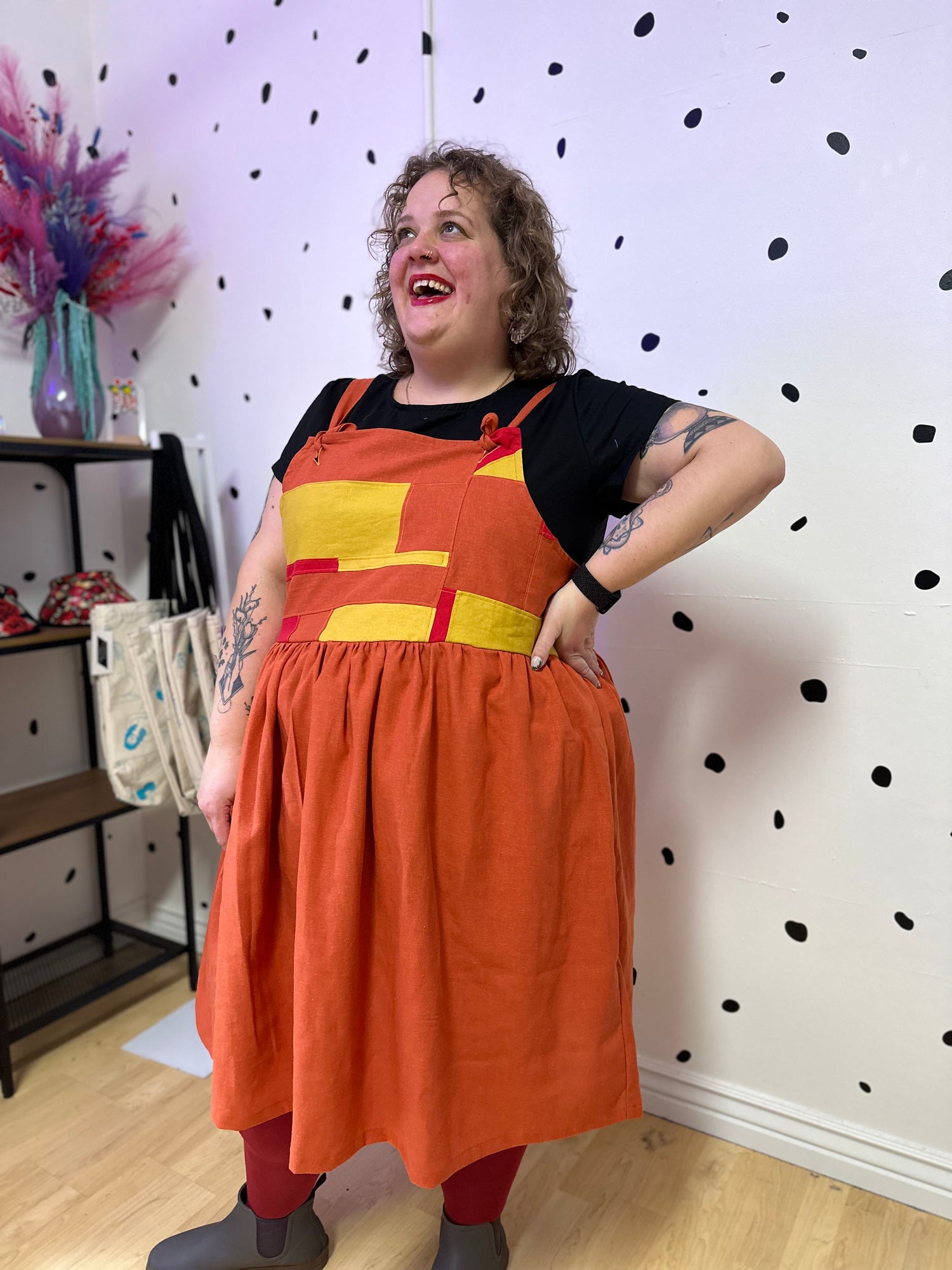 Patchwork Linen Overall Dress