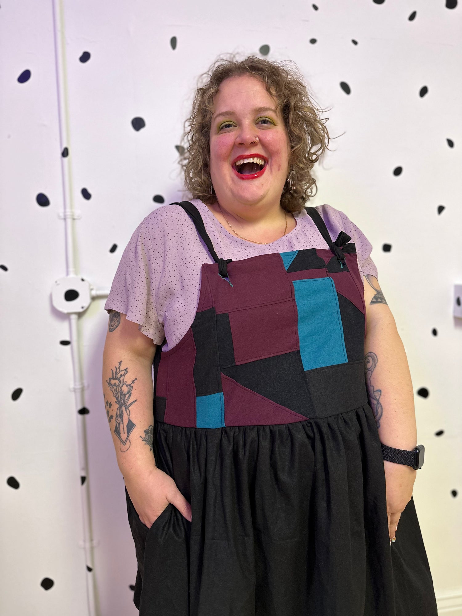 Patchwork Linen Overall Dress