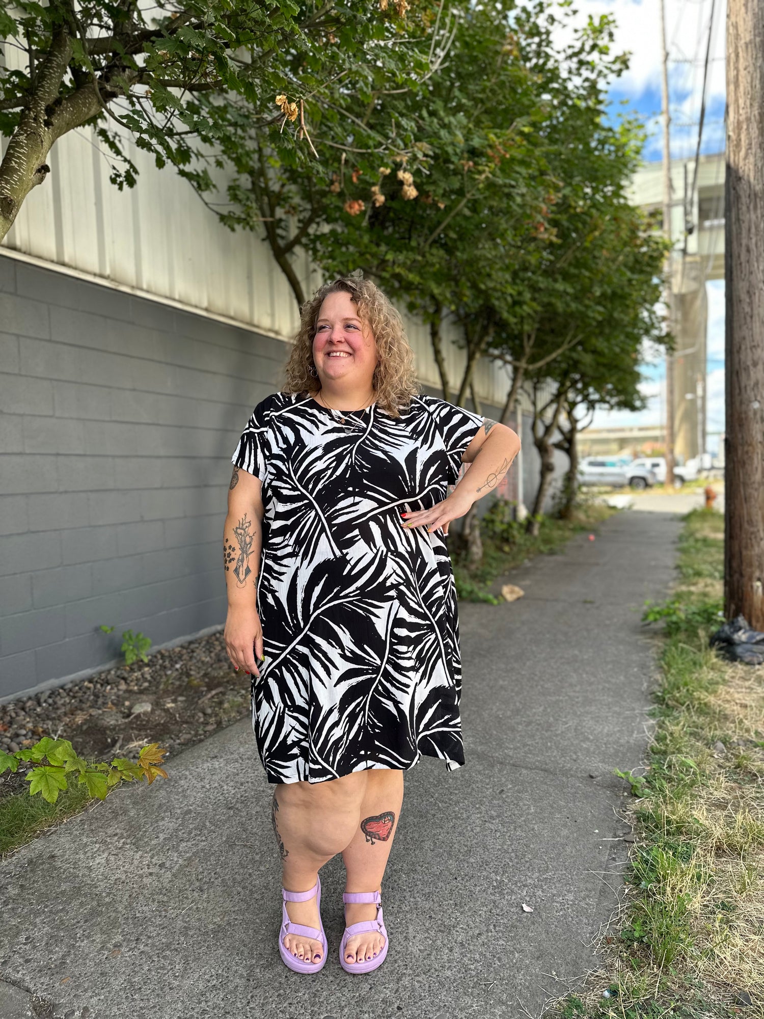 Black and White Palm Shirt Dress