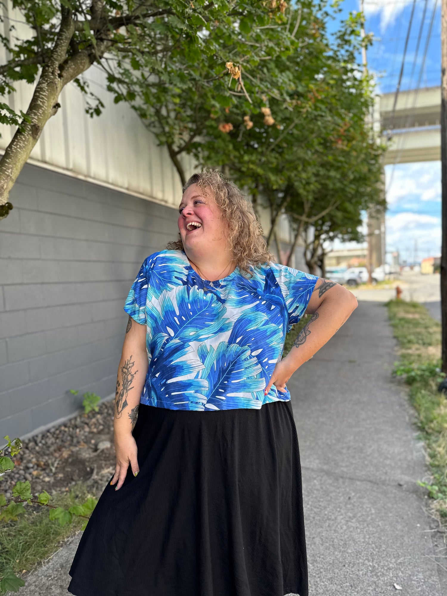 Blue Monstera Crop Top