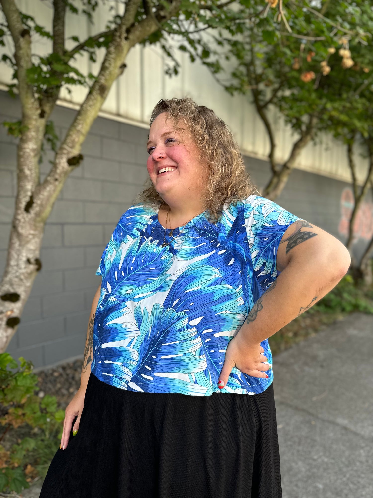 Blue Monstera Crop Top