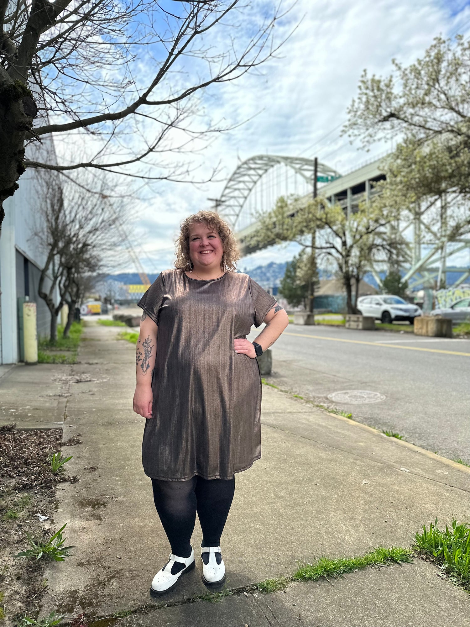 Bronze Shimmer Shirt Dress