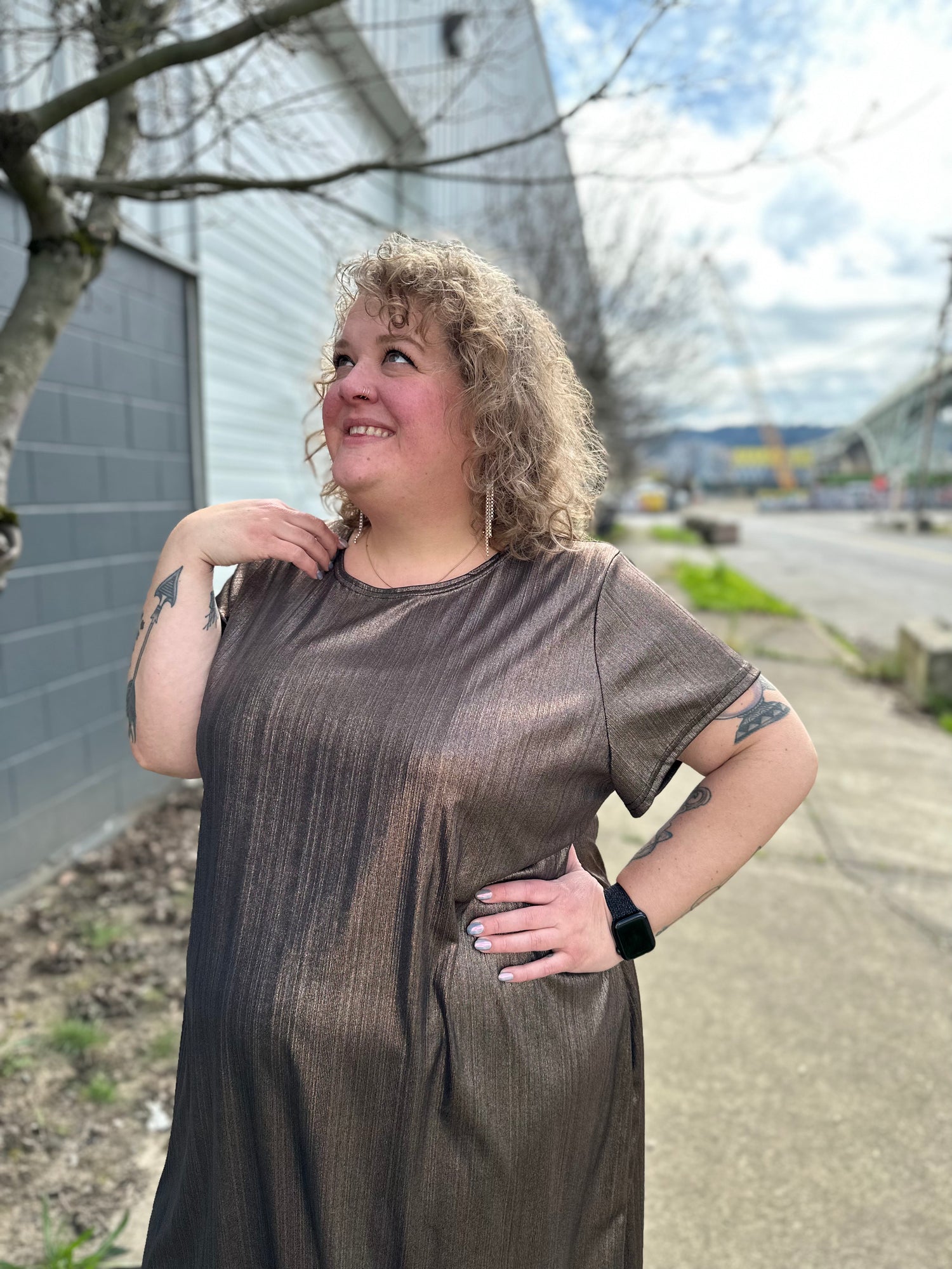 Bronze Shimmer Shirt Dress