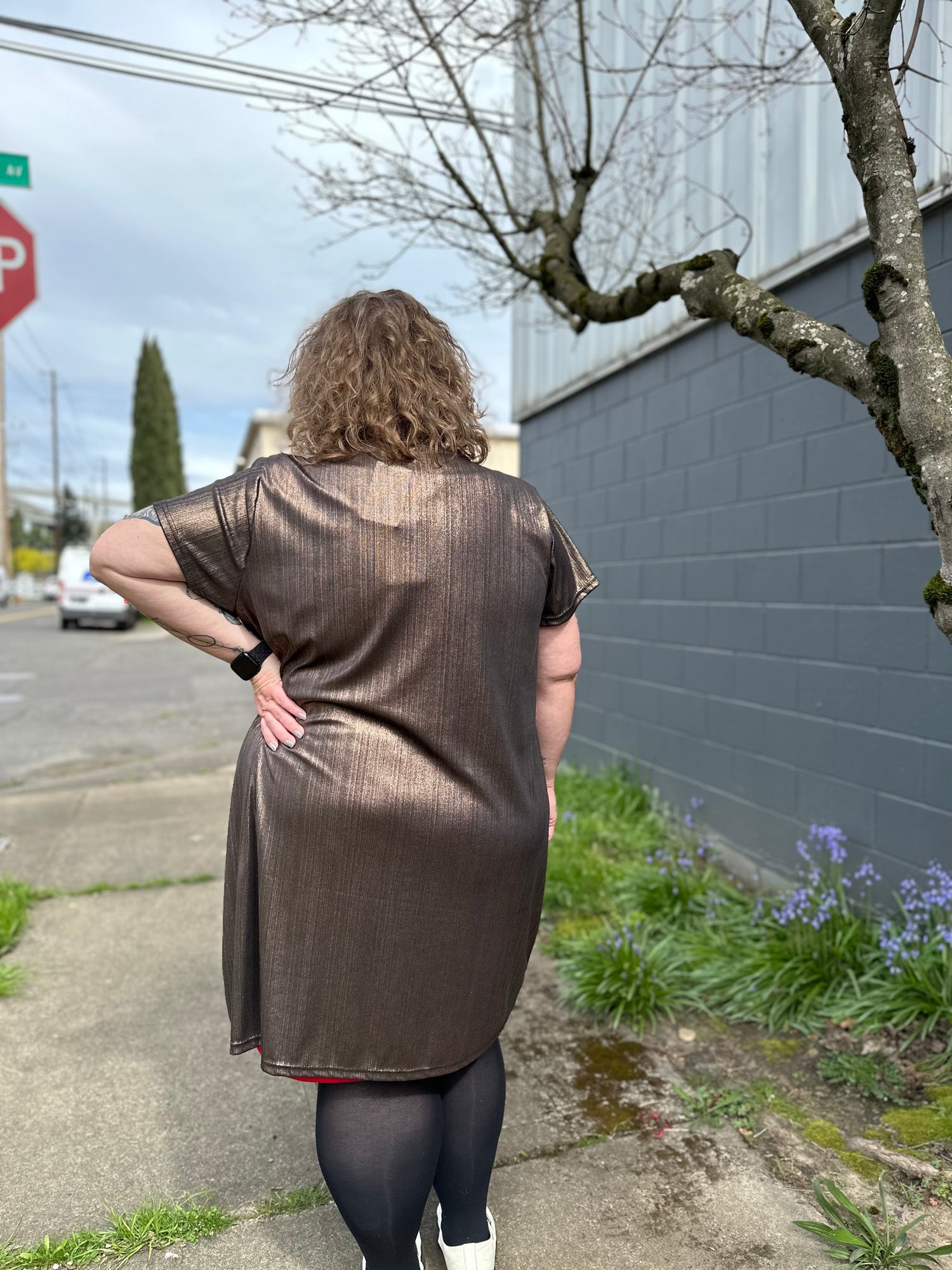 Bronze Shimmer Shirt Dress