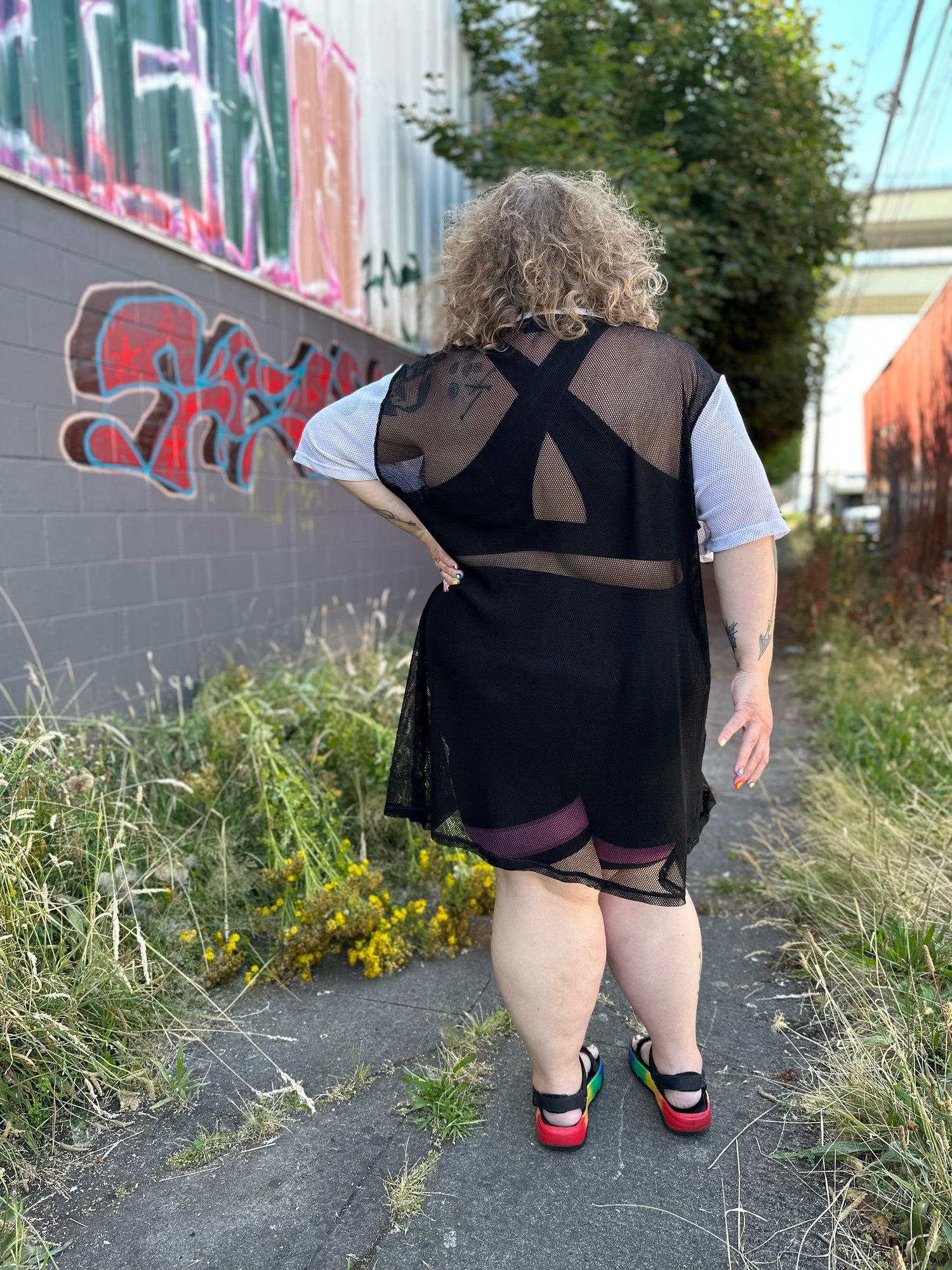 Monochromatic Mesh Jersey Dress