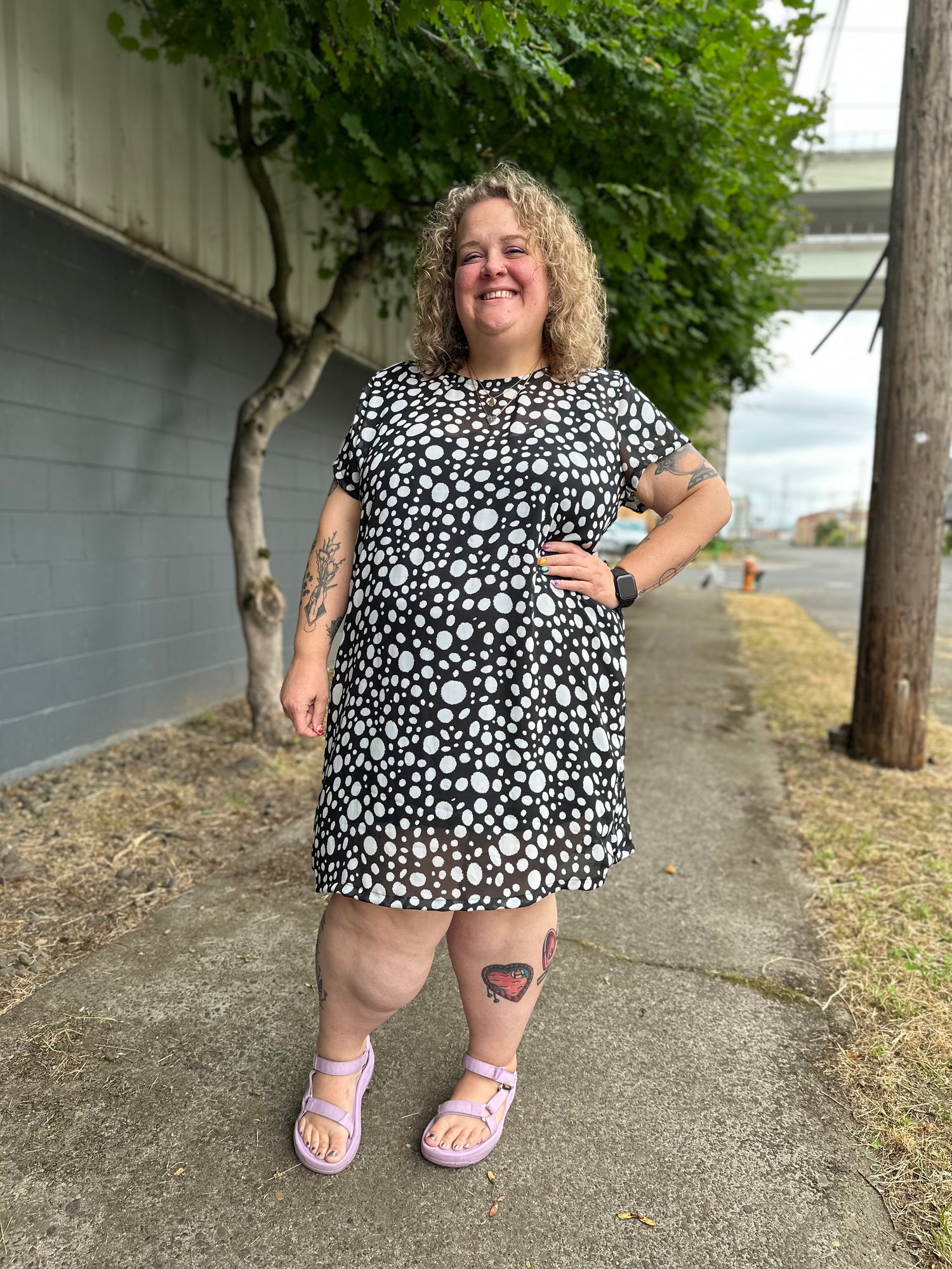 Polka Dot Chiffon Shirt Dress