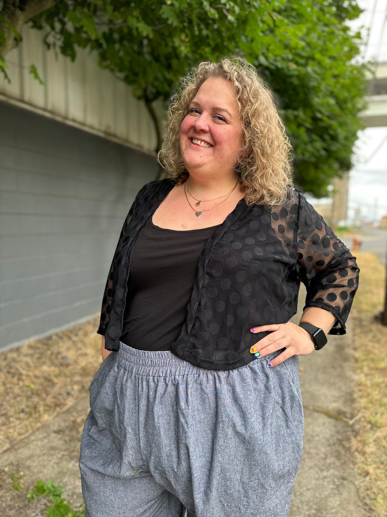 Polka Dot Mesh Cardigan