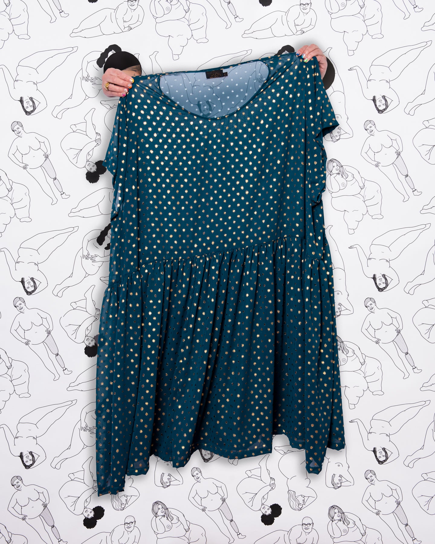 Gold Dot Peacock Ty Dress