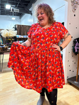 Red Floral Ty Dress