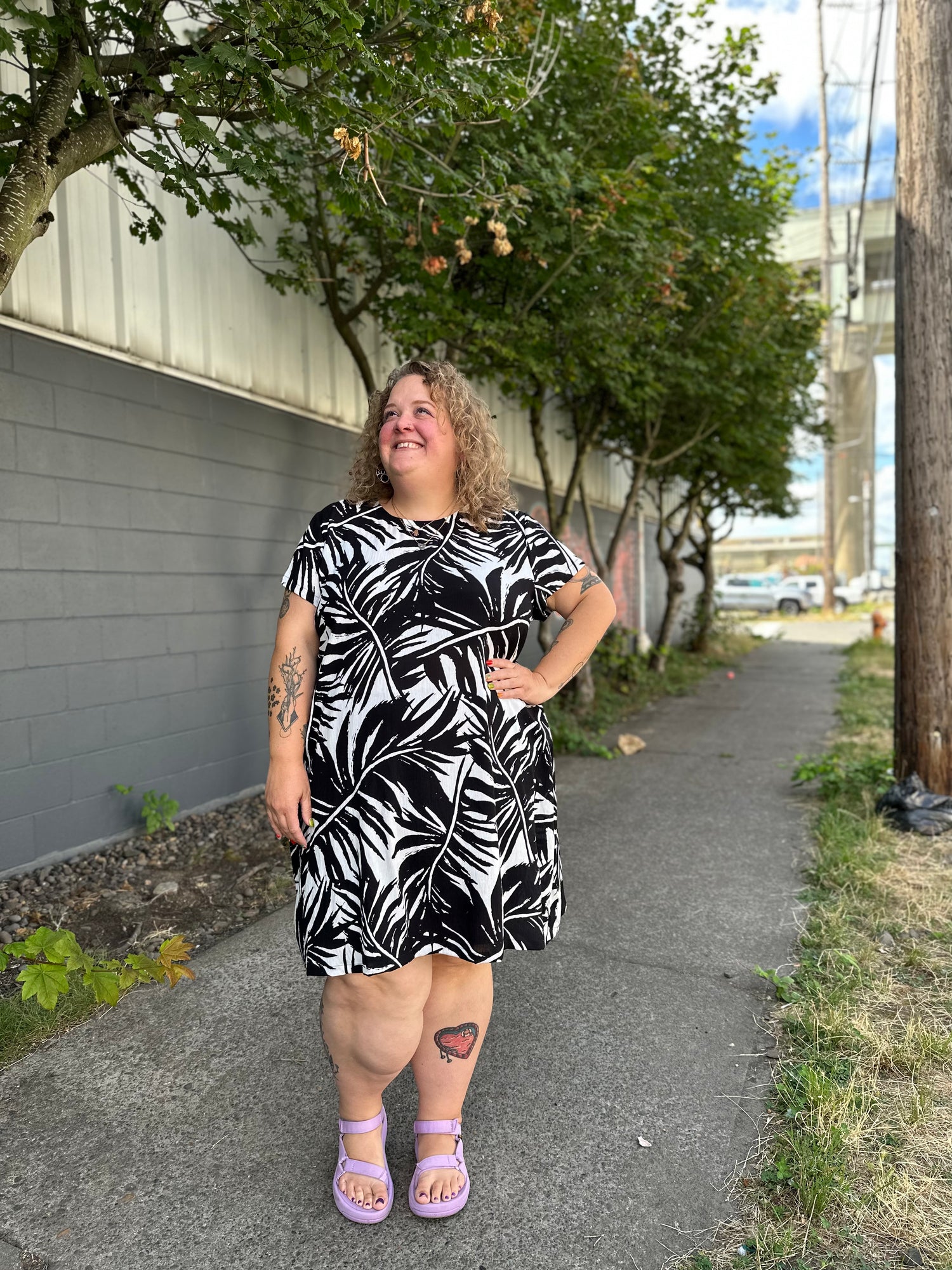 Black and White Palm Shirt Dress