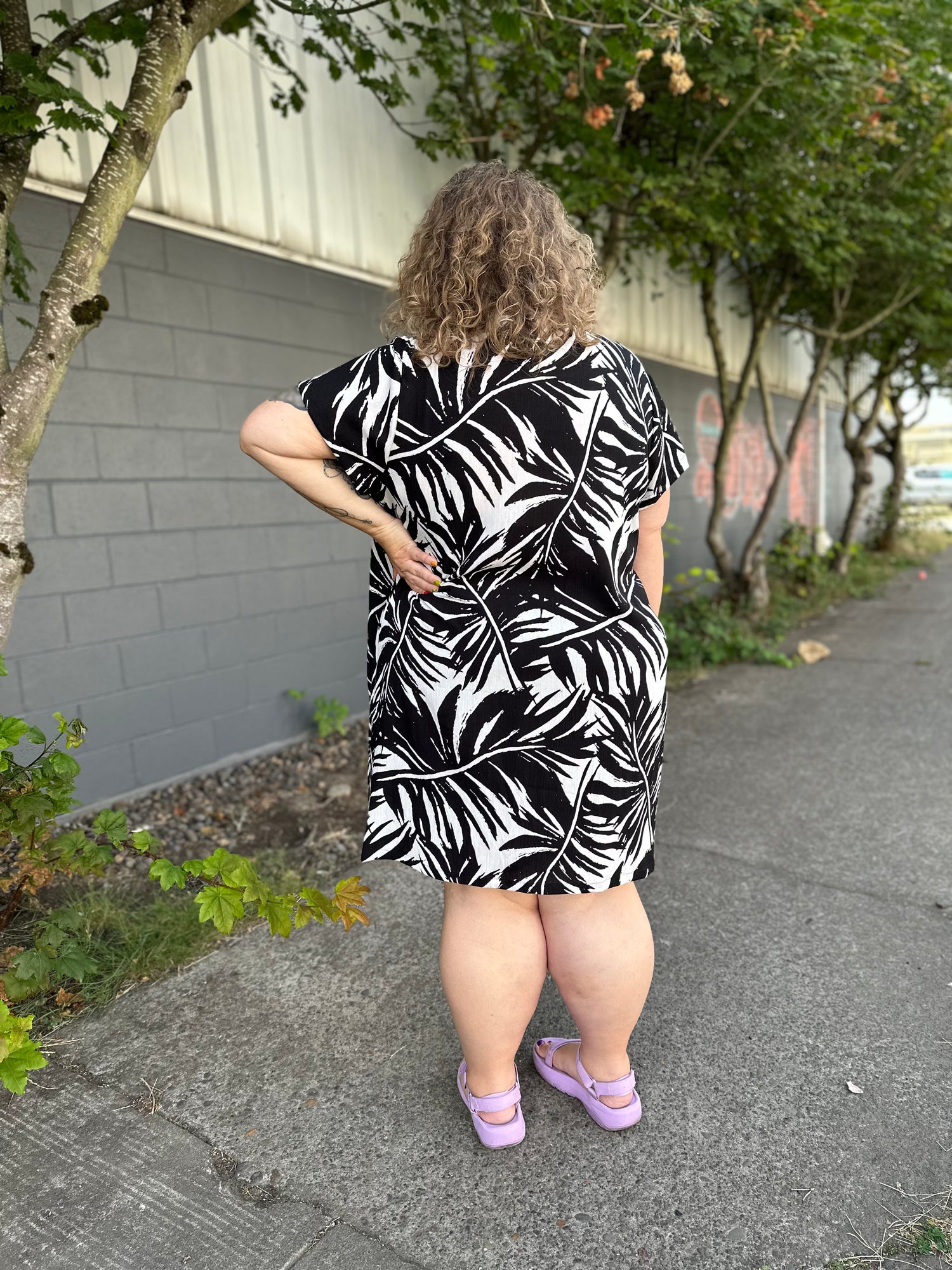 Black and White Palm Shirt Dress