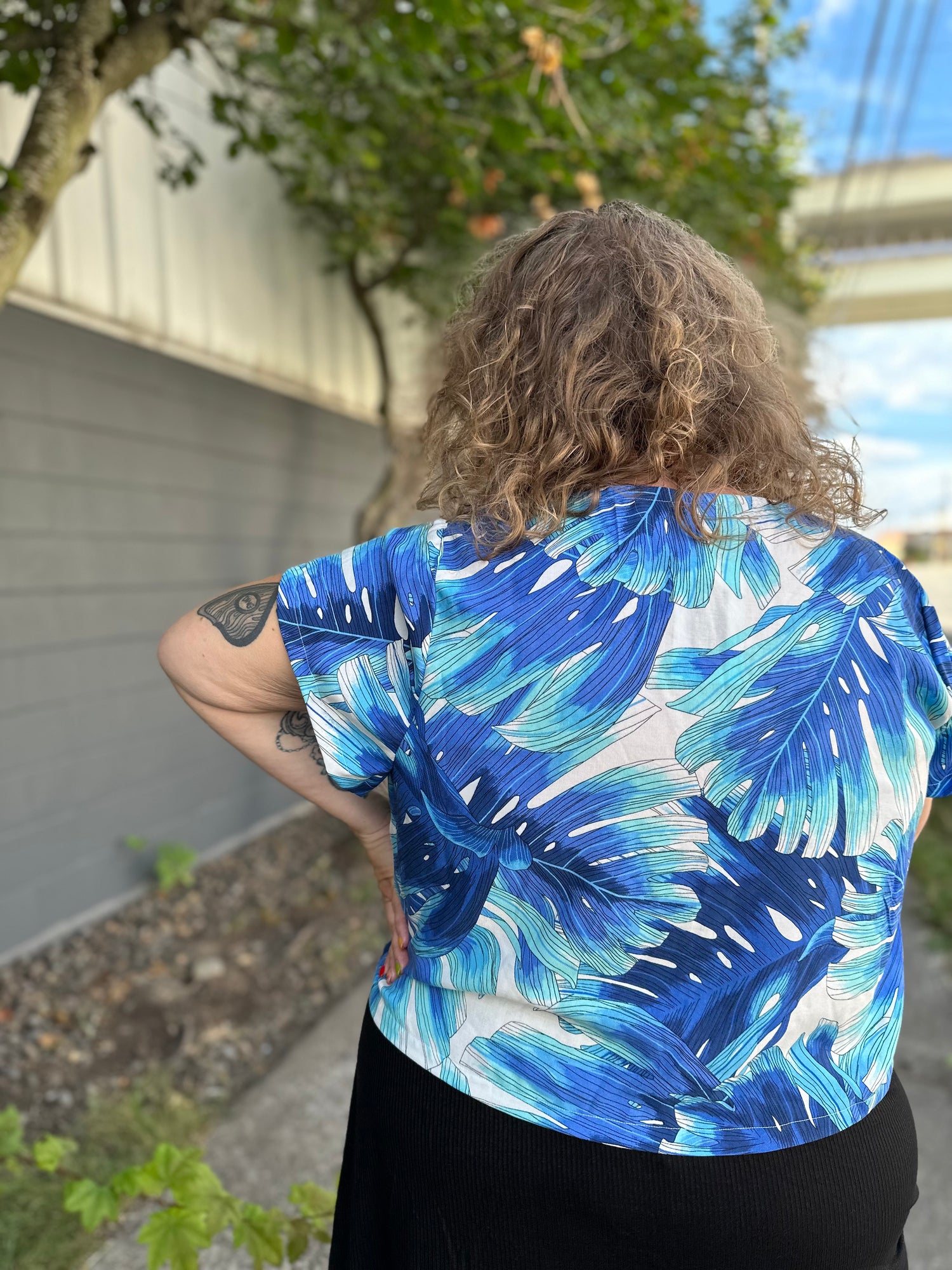 Blue Monstera Crop Top