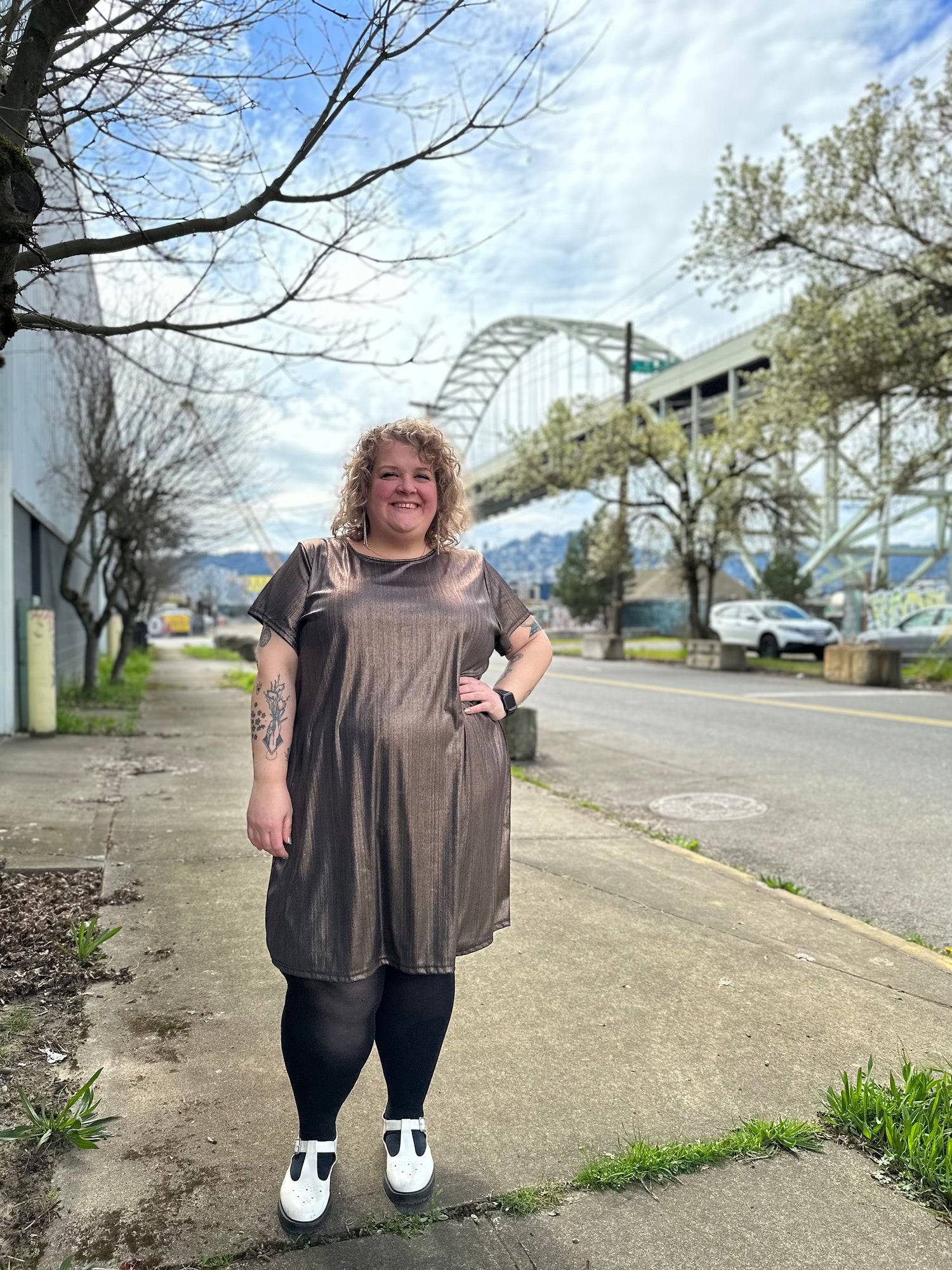 Bronze Shimmer Shirt Dress
