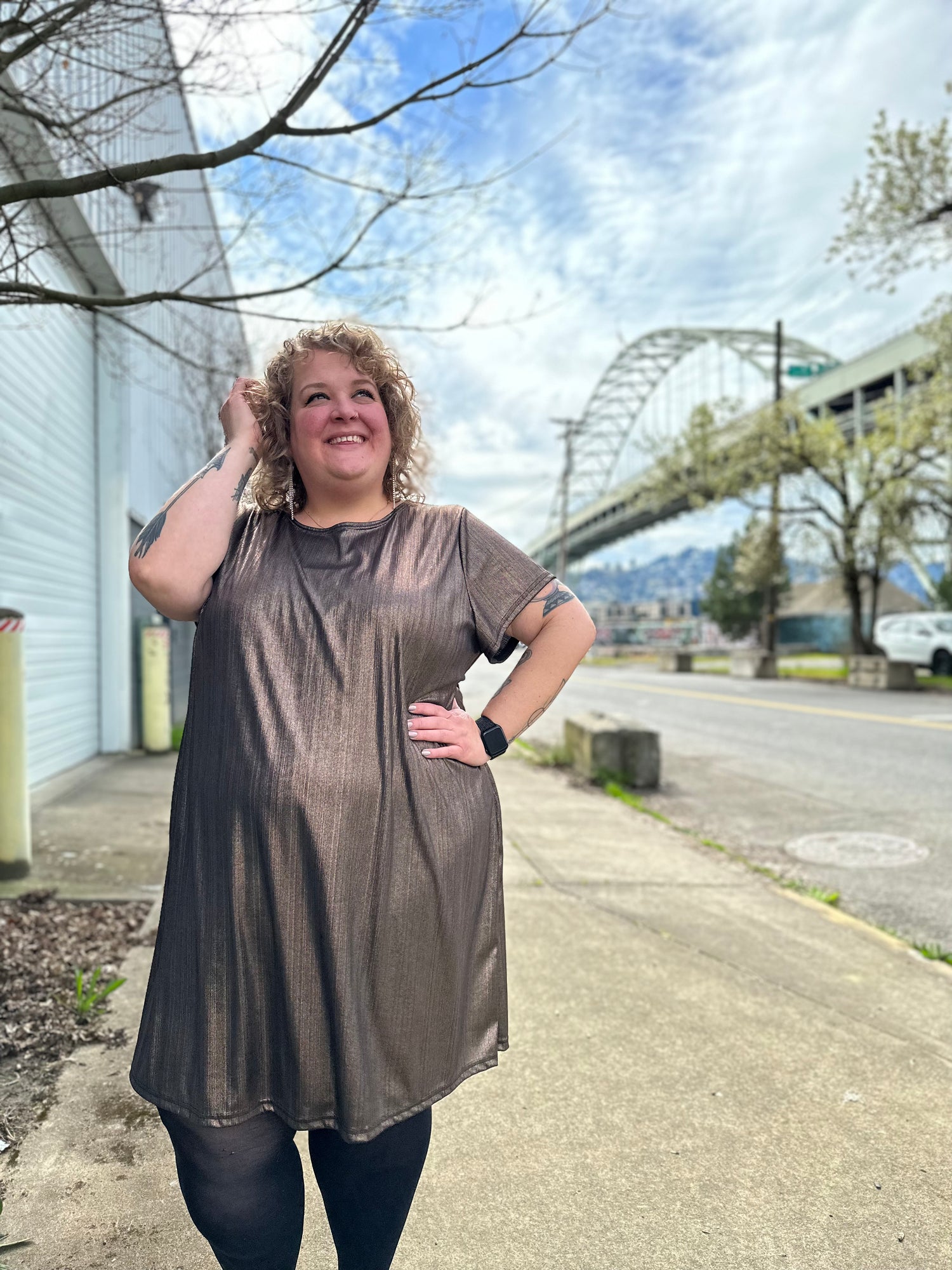 Bronze Shimmer Shirt Dress