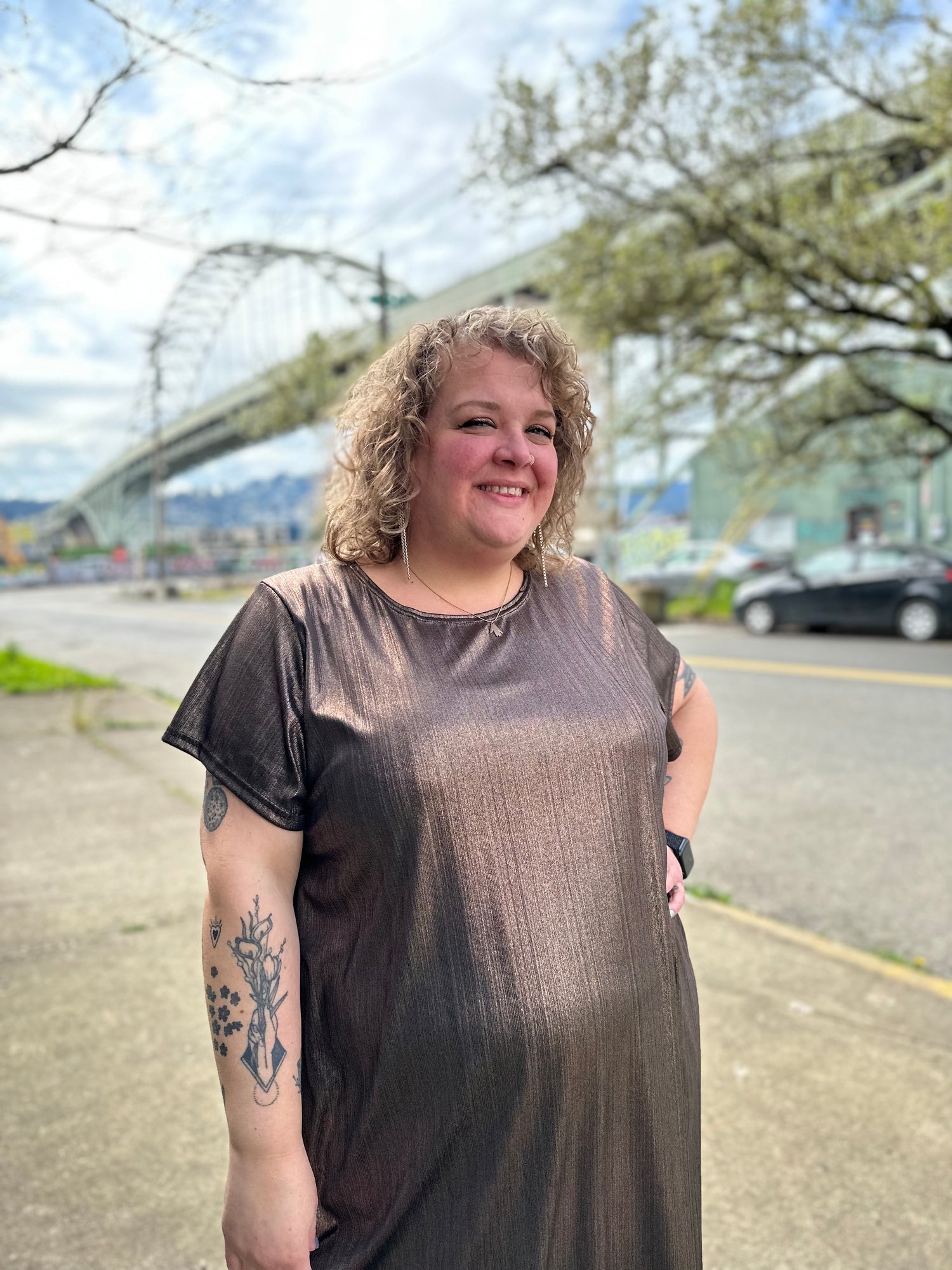 Bronze Shimmer Shirt Dress
