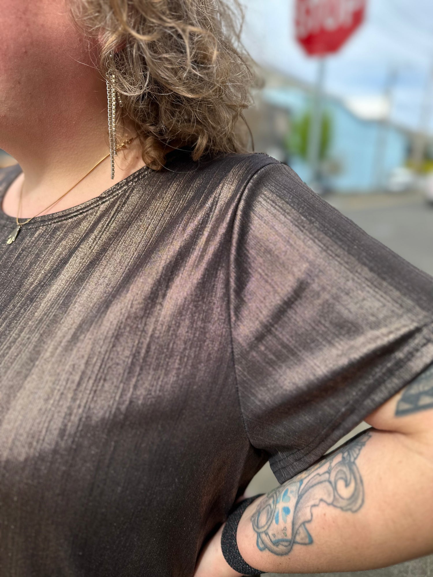 Bronze Shimmer Shirt Dress