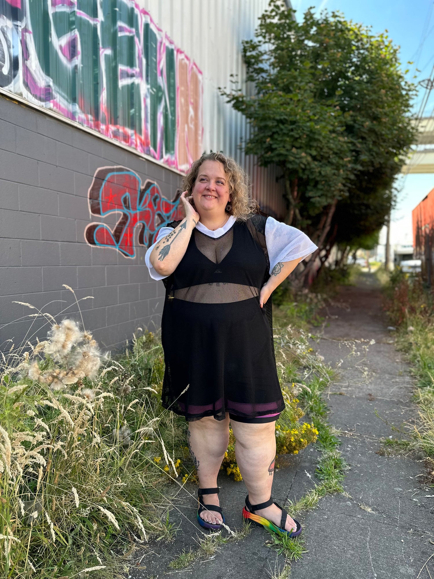 Monochromatic Mesh Jersey Dress
