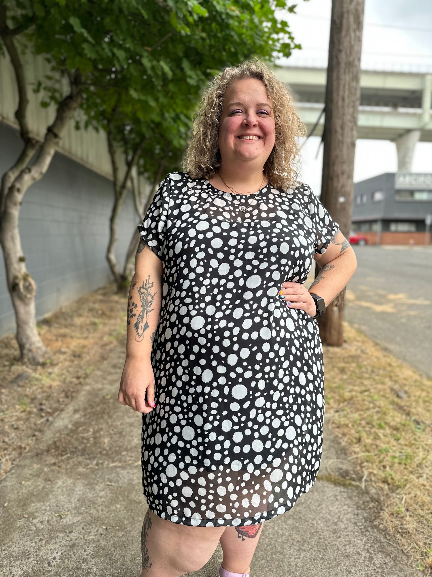 Polka Dot Chiffon Shirt Dress