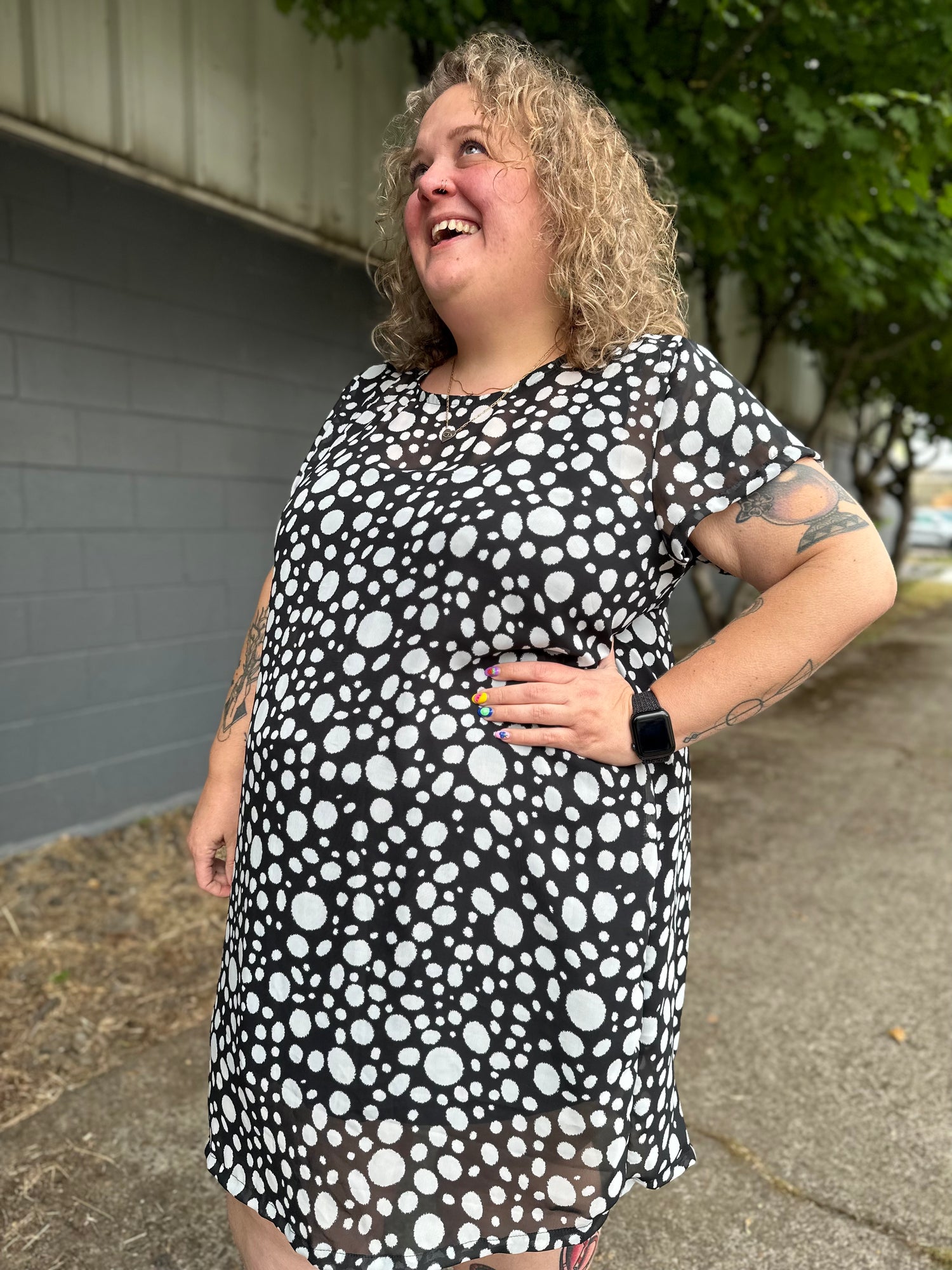 Polka Dot Chiffon Shirt Dress