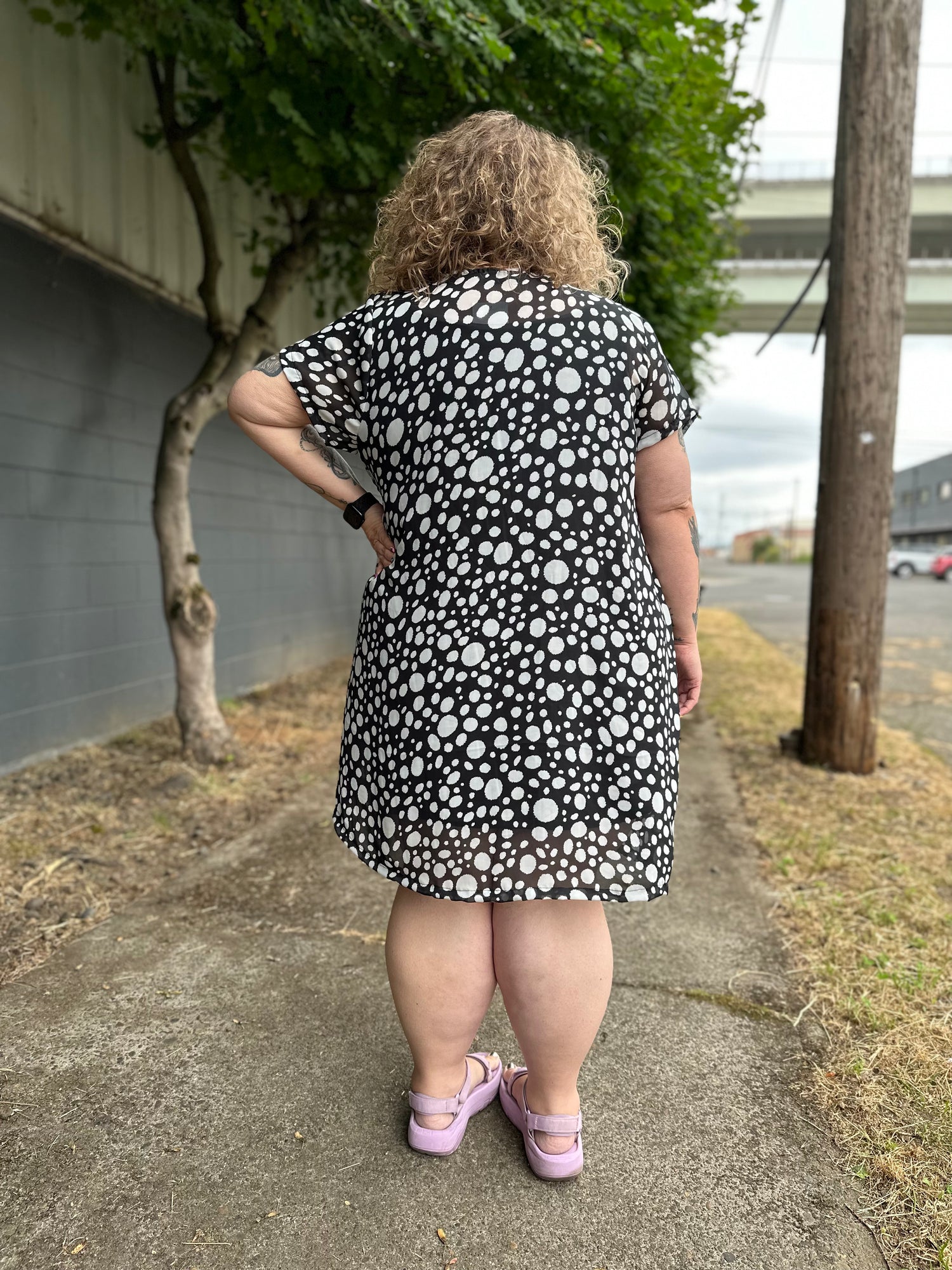 Polka Dot Chiffon Shirt Dress