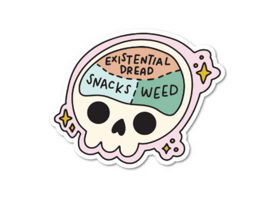 Only Thinking About Snacks, Weed and Existential Dread Sticker by Mouthy Broad