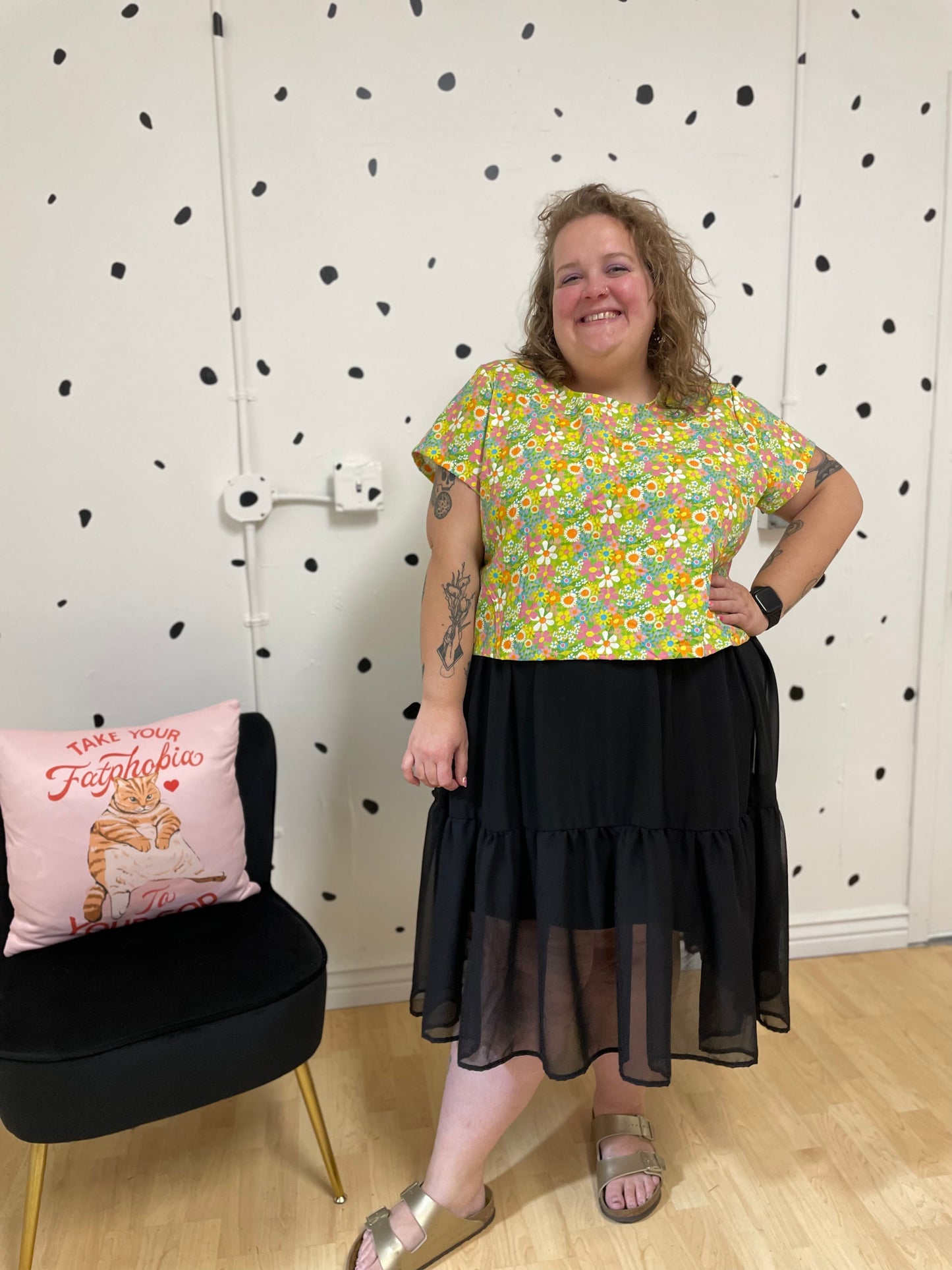 Black sheer skirt with long ruffled tier.