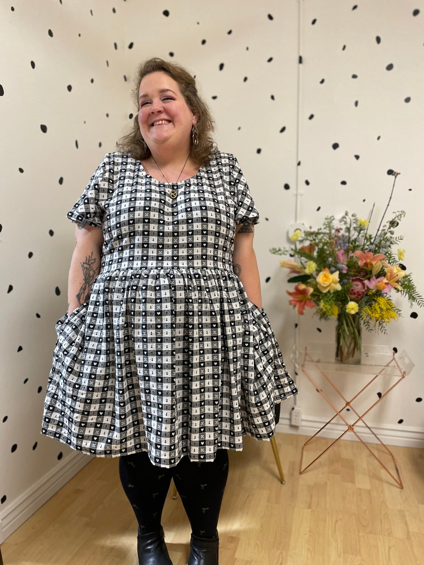 Gingham Flutter Ty Dress